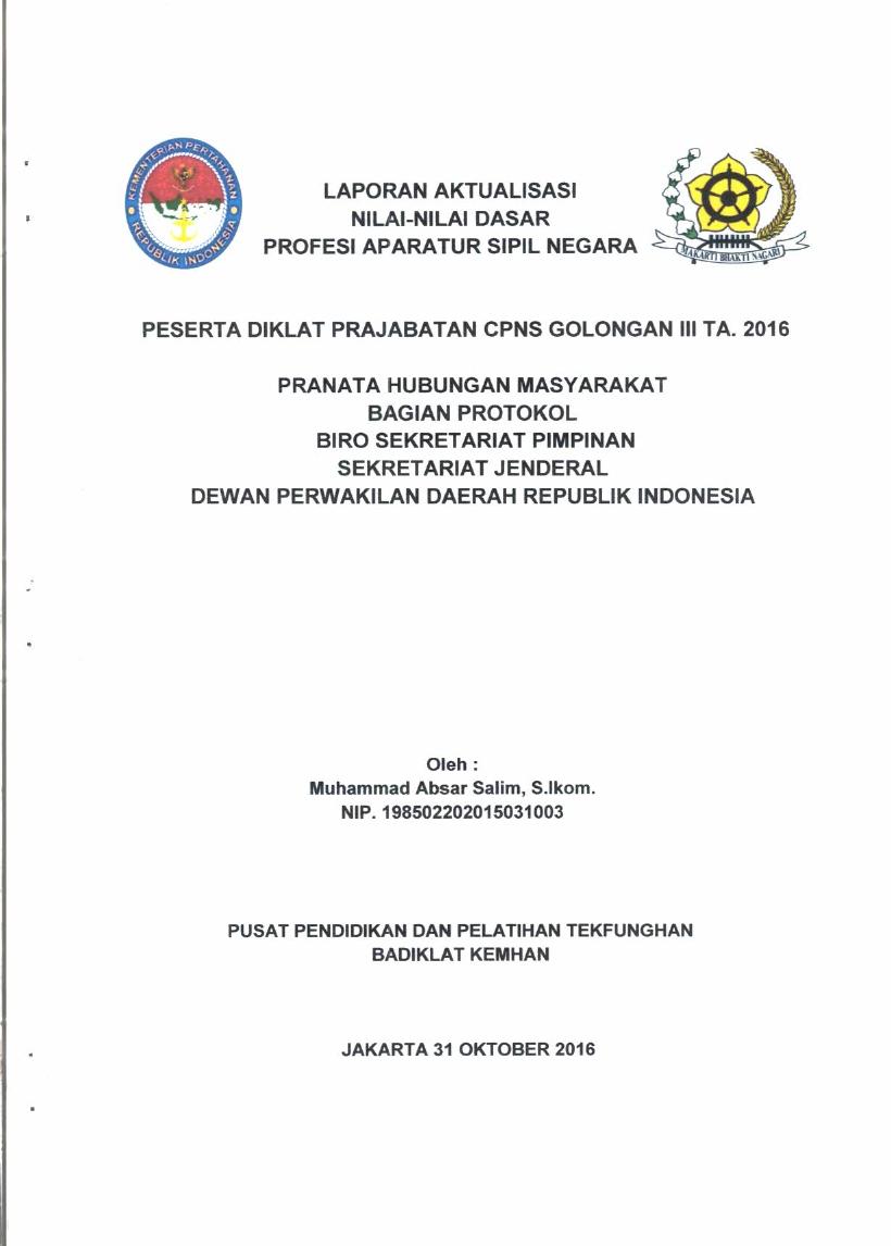 PRANATA HUBUNGAN MASYARAKAT BAGIAN PROTOKOL BIRO SEKRETARIAT PIMPINAN SEKRETARIAT JENDERAL DEWAN PERWAKLAN DAERAH REPUBLIK INDONESIA