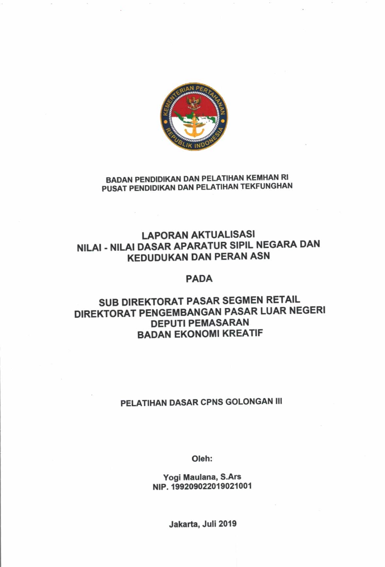 SUB DIREKTORAT PASAR SEGMEN RETAIL DIREKTORAT PENGEMBANGAN PASAR LUAR NEGERI DEPUTI PEMASARAN BADAN EKONOMI KREATIF
