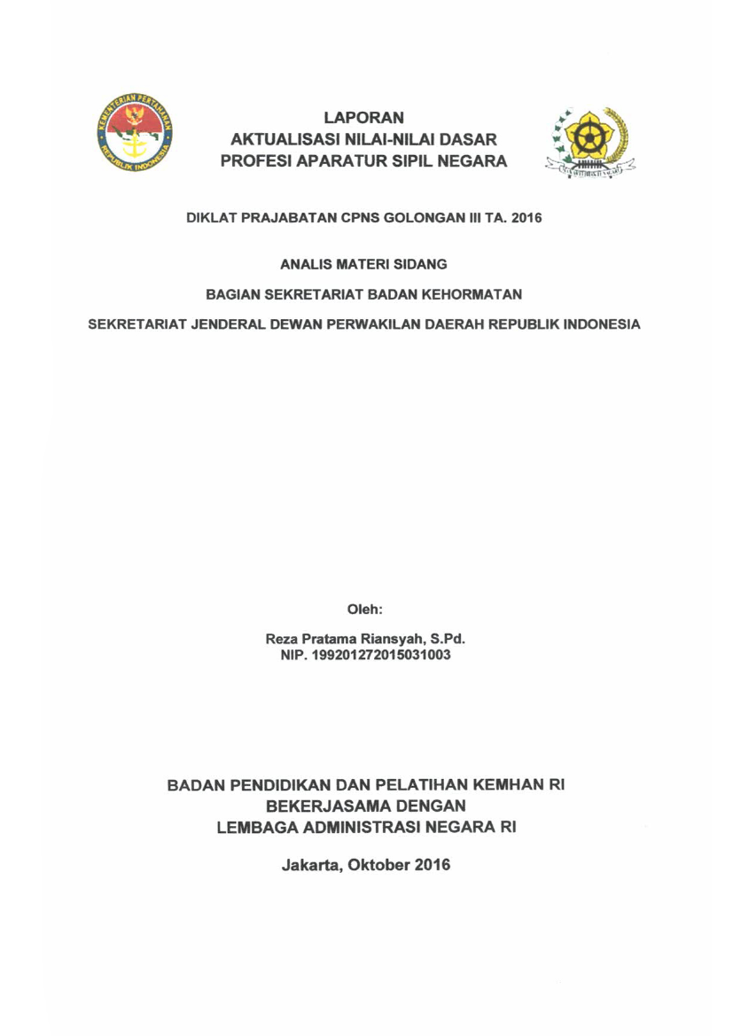 ANALIS MATERI SIDANG BAGIA SEKRETARIAT BADAN KEHORMATAN SEKRETARIAT JENDERAL DEWAN PERWAKILAN DAERAH REPUBLIK INDONESIA