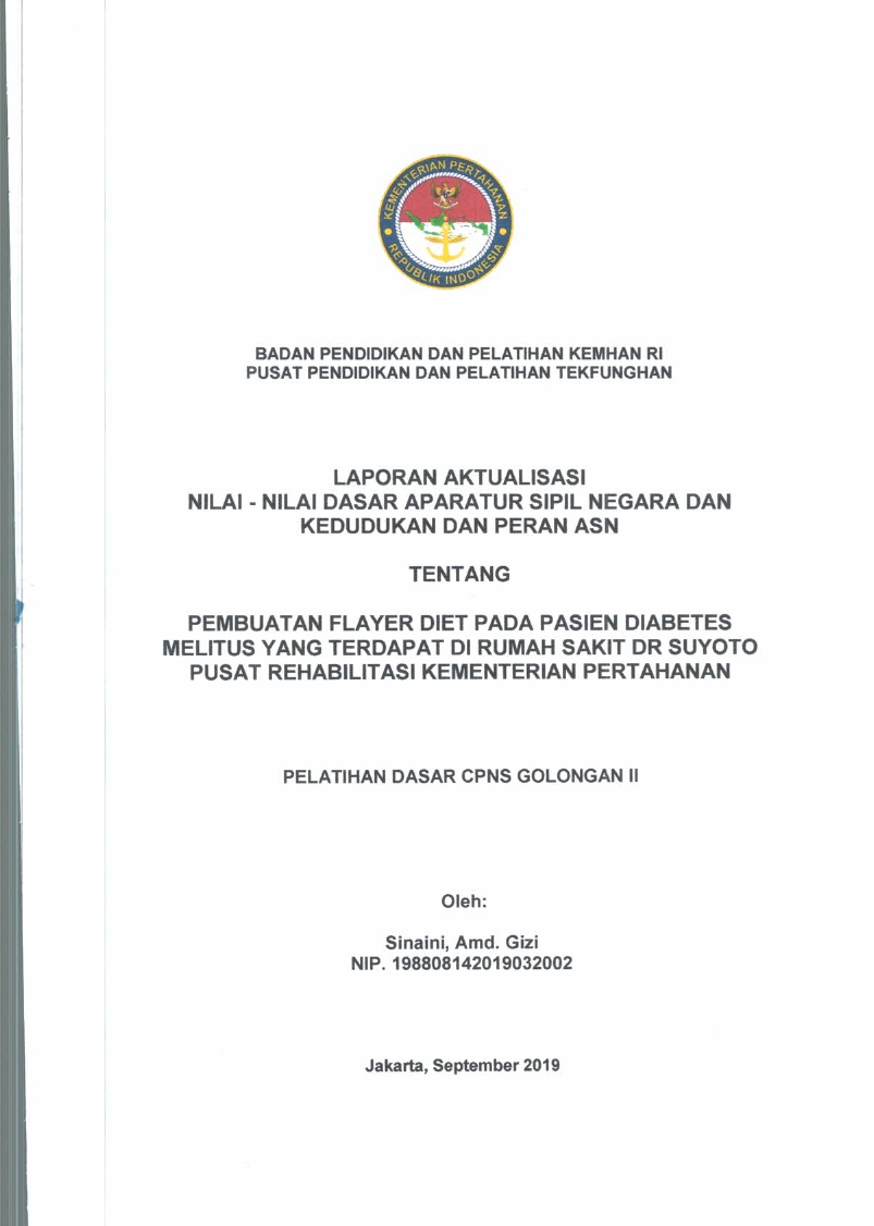 PEMBUATAN FLAYER DIET PADA PASIEN DIABETES MELITUS YANG TERDAPAT DI RUMAH SAKIT DR SUYOTO PUSAT REHABILITASI KEMENTERIAN PERTAHANAN