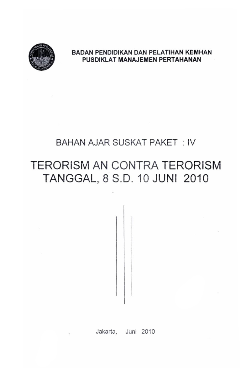 BAHAN AJAR SUSKAT PAKET IV - TERORISM CONTRA TERORISM TANGGAL 8 SD 10 JUNI 2010