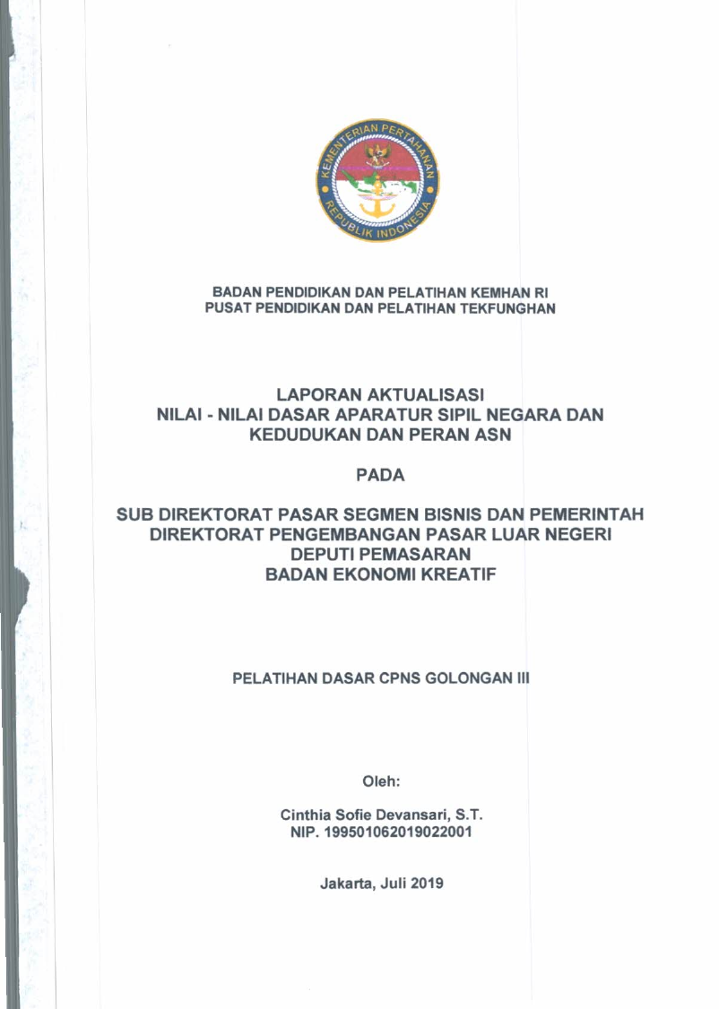 SUB DIREKTORAT PASAR SEGMEN BISNIS DAN PEMERINTAH DIREKTORAT PENGEMBANGAN PASAR LUAR NEGERI DEPUTI PEMASARAN BADAN EKONOMI KREATIF