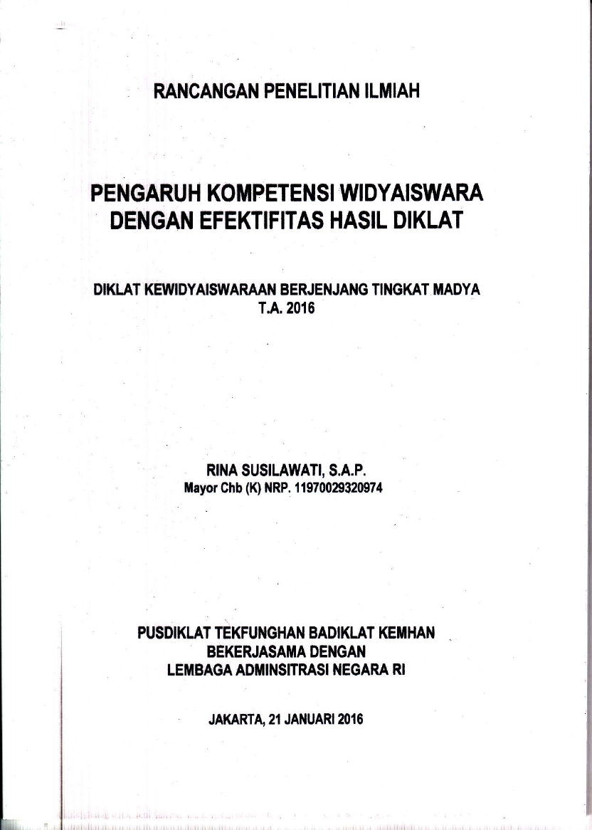 PENGARUH KOMPETENSI WIDYAISWARA DENGAN EFEKTIFITAS HASIL DIKLAT