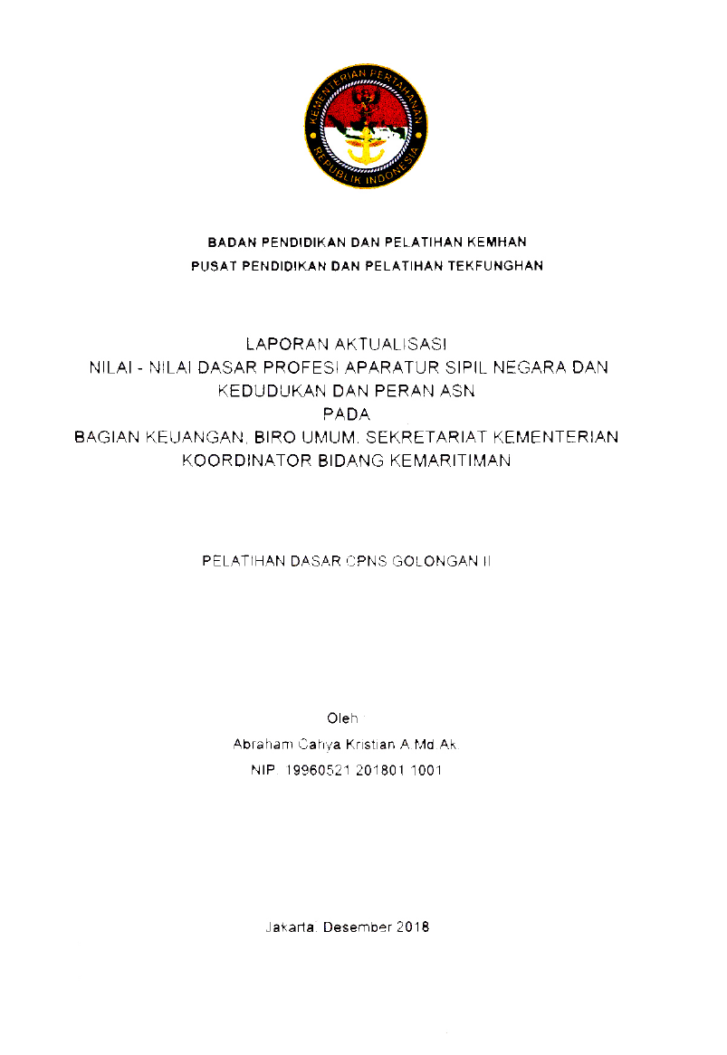 BAGIAN KEUANGAN, BIRO UMUM, SEKRETARIAT KEMENTERIAN KOODINATOR BIDANG KEMARITIMAN