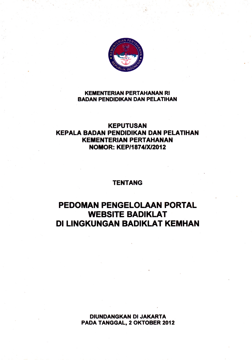PEDOMAN PENGELOLAAN PORTAL WEBSITE BADIKLAT DI LINGKUNGAN BADIKLAT KEMHAN