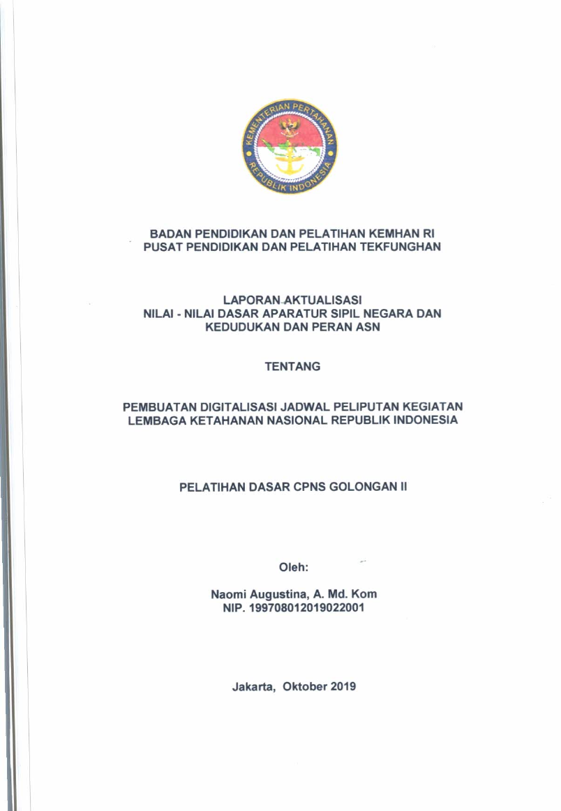 PEMBUATAN DIGITALISASI JADWAL PELIPUTAN KEGIATAN LEMBAGA KETAHANAN NASIONAL REPUBLIK INDONESIA