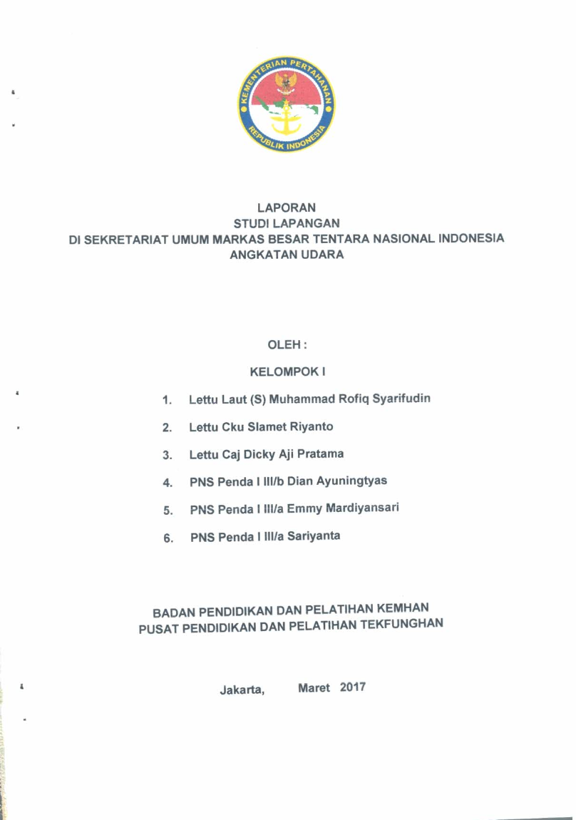 LAPORAN STUDI LAPANGAN DI SEKRETARIAT UMUM MARKAS BESAR TENTARA NASIONAL INDONESIA ANGKATAN UDARA
