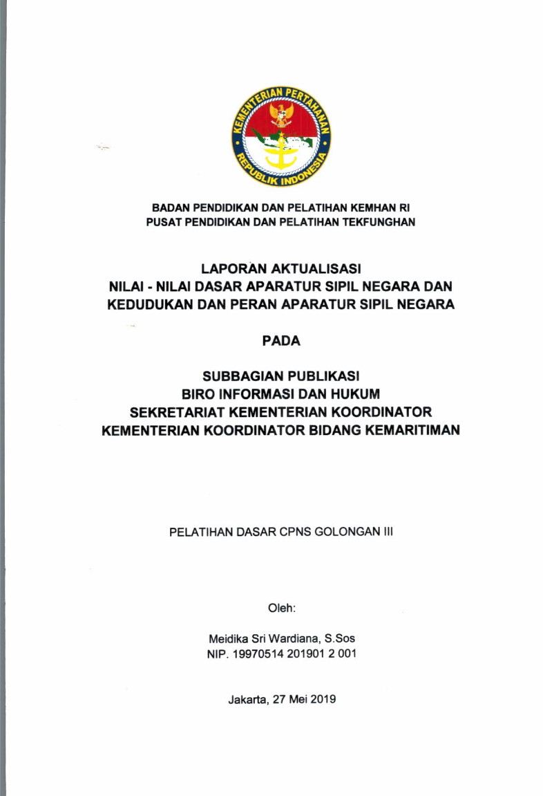 SUBBAGIAN TATA USAHA DEPUTI KERJASAMA INTERNASIONAL BAGAN RUMAH TANGGA BITO UMUM SEKRETARIAT UTAMA BADAN NASIONAL PENANGGULANGAN TERORISME