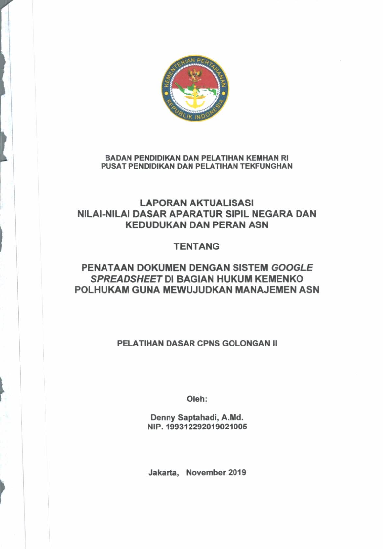 PENATAAN DOKUMEN DENGAN SISTEM GOOGLE SPREADSHEET DI BAGIAN HUKUM KEMENKO POLHUKAM GUNA MEWUJUDKAN MANAJEMEN ASN