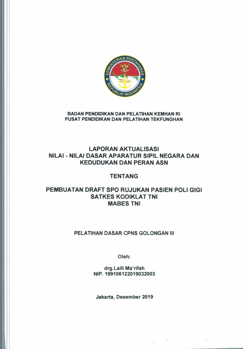 PEMBUATAN DRAF SPO RUJUKAN PASIEN POLI GIGI SATKES KODIKLAT TNI MABES TNI