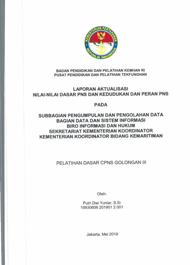 SUBBAGIAN PENGUMPULAN DAN PENGOLAHAN DATA BAGIAN DATA DAN SISTEM INFORMASI BIRO INFORMASI DAN HUKUM SEKRETARIAT KEMENTERIAN KOORDINATOR KEMENTERIAN KOORDINATOR BIDANG KEMARITIMAN