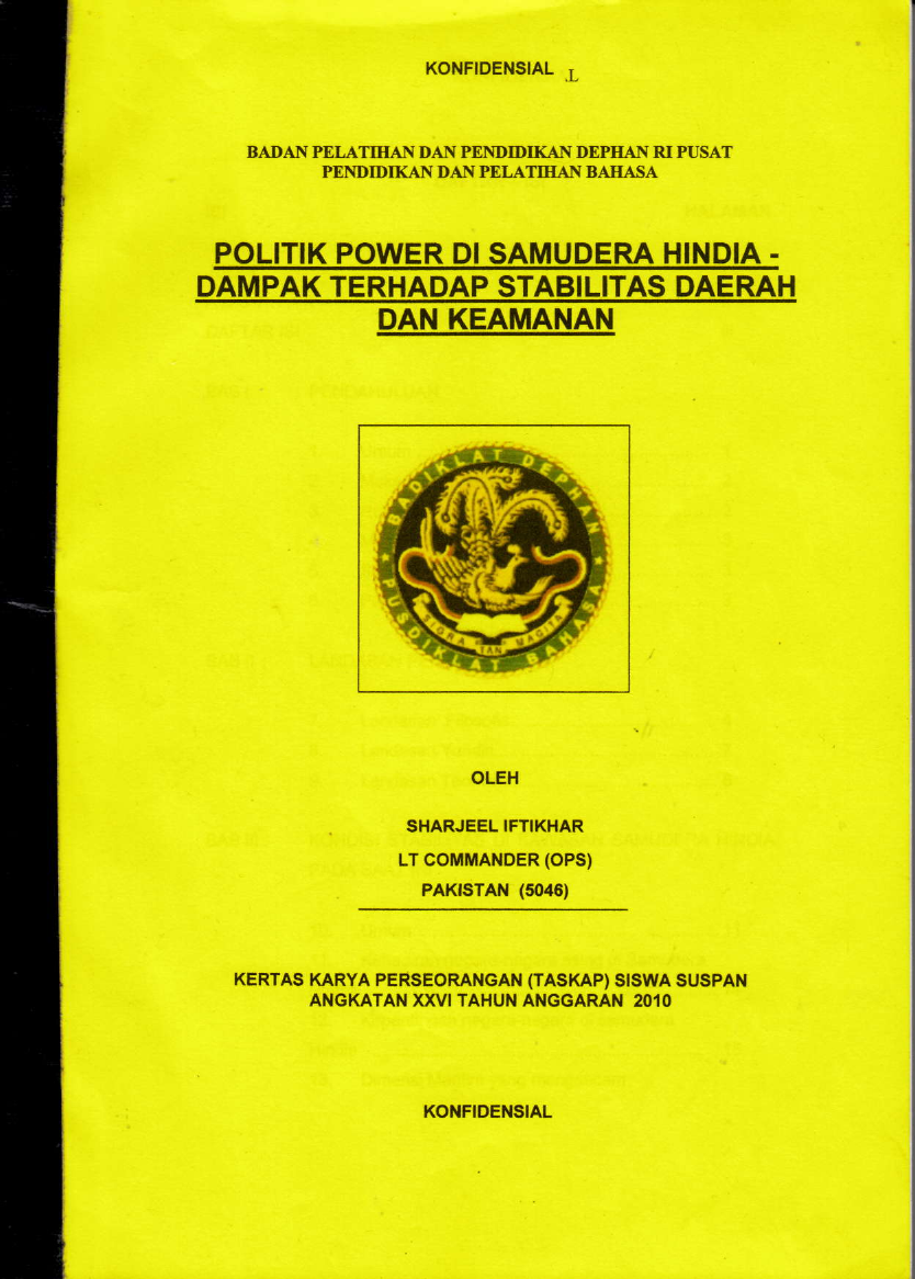 POLITIK POWER DI SAMUDERA HINDIA - DAMPAK TERHADAP STABILITAS DAERAH DAN KEAMANAN