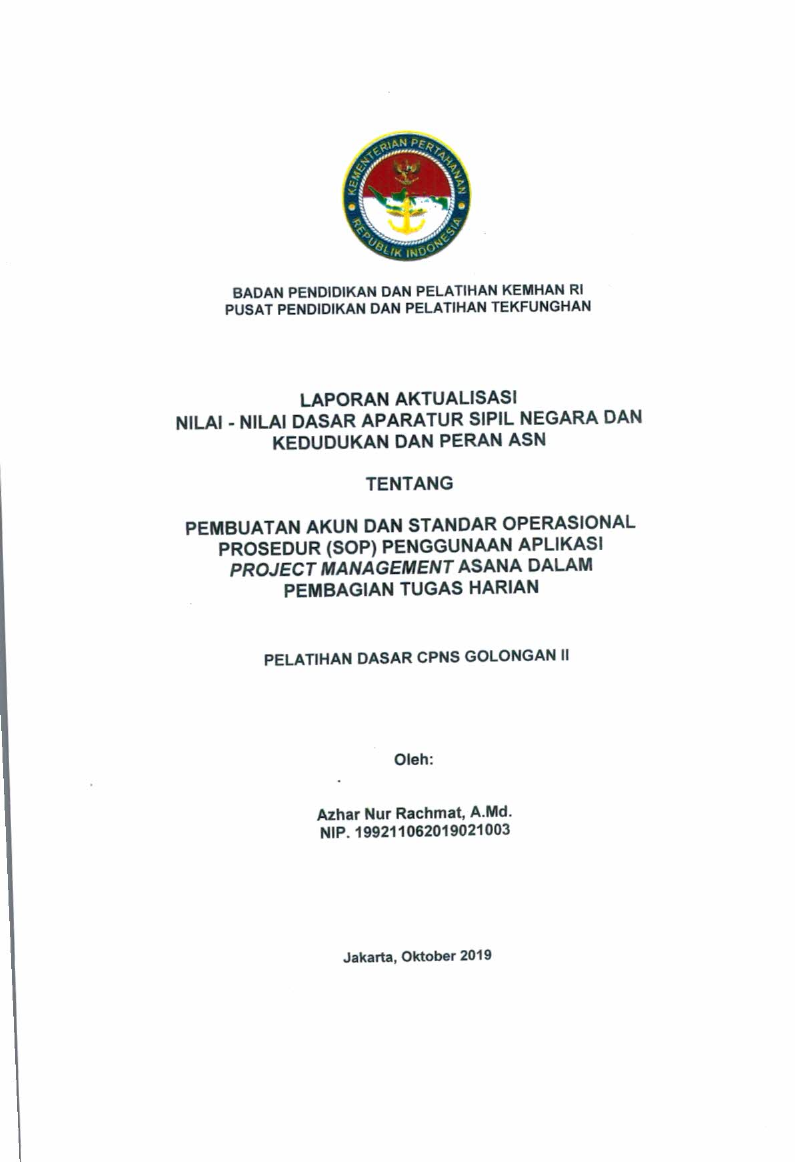 PEMBUATAN AKUN DAN STANDAR OPERASIONAL PROSEDUR (SOP) PENGUNAAN APLIKASI PROJECT MANAJEMENT ASANA DALAM PEMBAGIAN TUGAS HARIAN