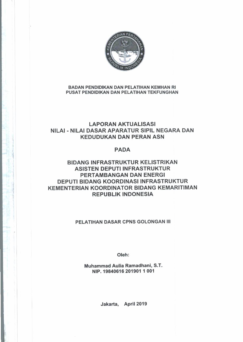 BINDANG INFRASTRUKTUR KELISTRIKAN ASISTEN DEPUTI INFRASTRUKTUR PERTAMBANGAN DAN ENERGI DEPUTI BIDANG KOORDINASI INFRASTRUKTUR KEMENTERIAN KOORDINATOR BIDANG KEMARITIMAN REPUBLIK INDONESIA