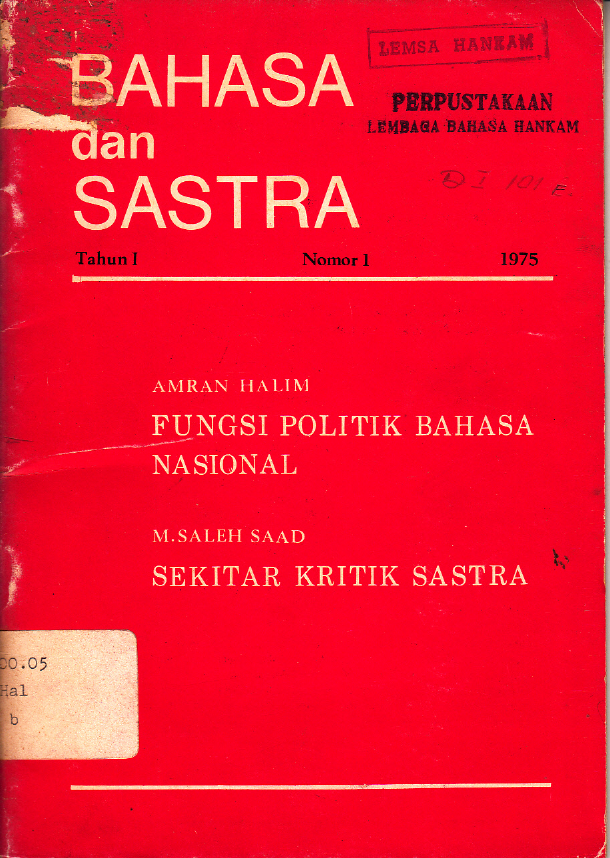 BAHASA DAN SASTRA NOMOR 1 TAHUN I