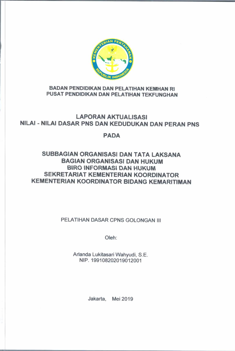 SUBBAGIAN ORGANISASI DAN TATA USAHA LAKSANA BAGIAN ORGANISASI DAN HUKUM BIRO INFORMASI DAN HUKUM SEKRETARIAT KEMENTERIAN KOORDINATOR KEMENTERIAN KOORDINATOR BIDANG KEMARITIMAN