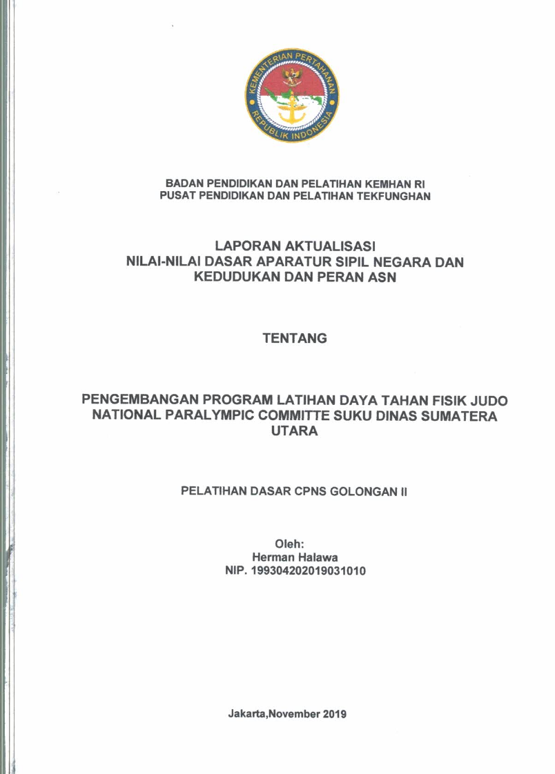 PENGEMBANGAN PROGRAM LATIHAN DAYA TAHAN FISIK JUDO NATIONAL PARALYMPIC COMMITTE SUKU DINAS SUMATERA UTARA