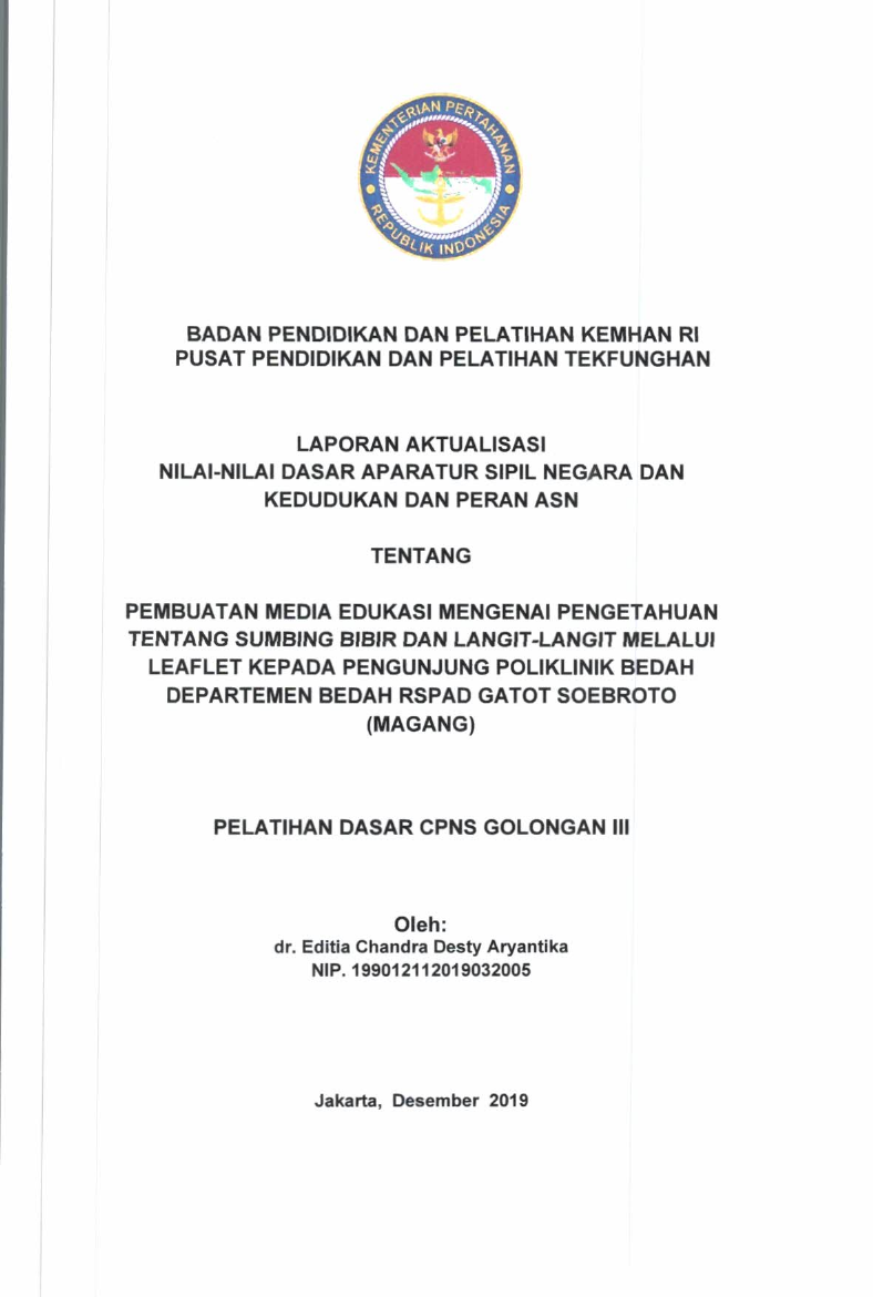 PEMBUATAN MEDIA EDUKASI MENGENAI PENGETAHUAN TENTANG SUMBING BIBIR DAN LANGIT-LANGIT MELALUI LEAFLET KEPADA PENGUNJUNG POLIKLINIK BEDAH DEPARTEMEN BEDA RSPAD GATOT SOEBROTO (MAGANG)