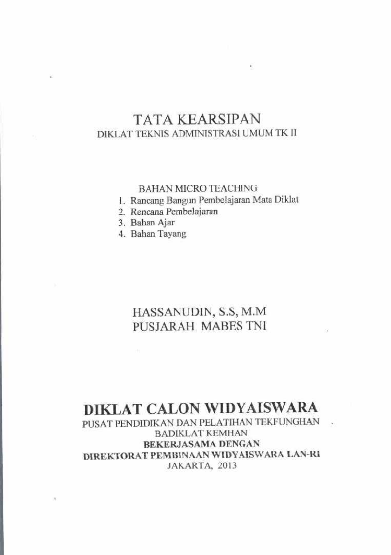 TATA KEARSIPAN DIKLAT TEKNIS ADMINISTRASI UMUM TK II