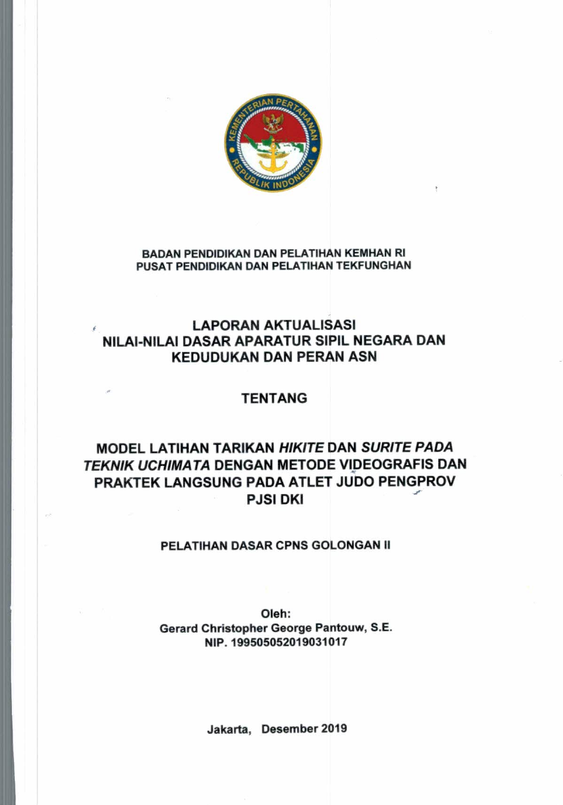 MODEL LATIHAN TARIKAN HIKITE DAN SURITE PADA TEKNIK UCHIMATA DENGAN METODE VIDEOGRAFIS DAN PRAKTEK LANGSUNG PADA SATLET JUDO PENGPROV PJSI DKI
