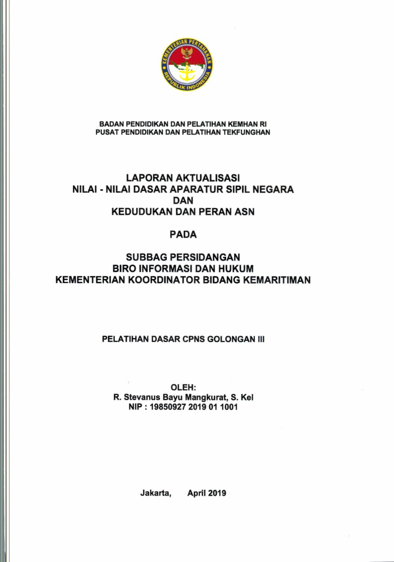 SUBBAG PERSIDANGAN BIRO INFORMASI DAN HUKUM KEMENTERIAN KOORDINATOR BIDANG KEMARITIMAN