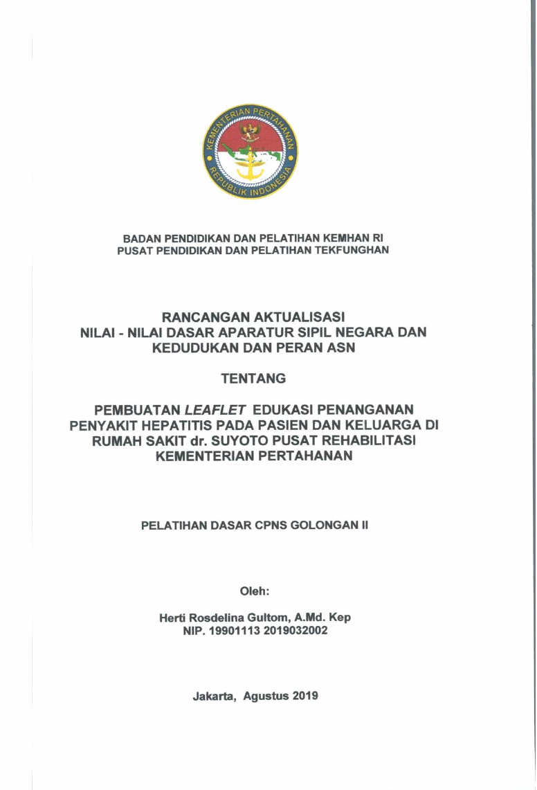 PEMBUATAN LEAFLET EDUKASI PENANGANAN PENYAKIT HEPATITIS PADA PASIEN DAN KELUARGA DI RS DR. SUYOTO PUSAT REHABILITASI KEMENTERIAN PERTAHANAN