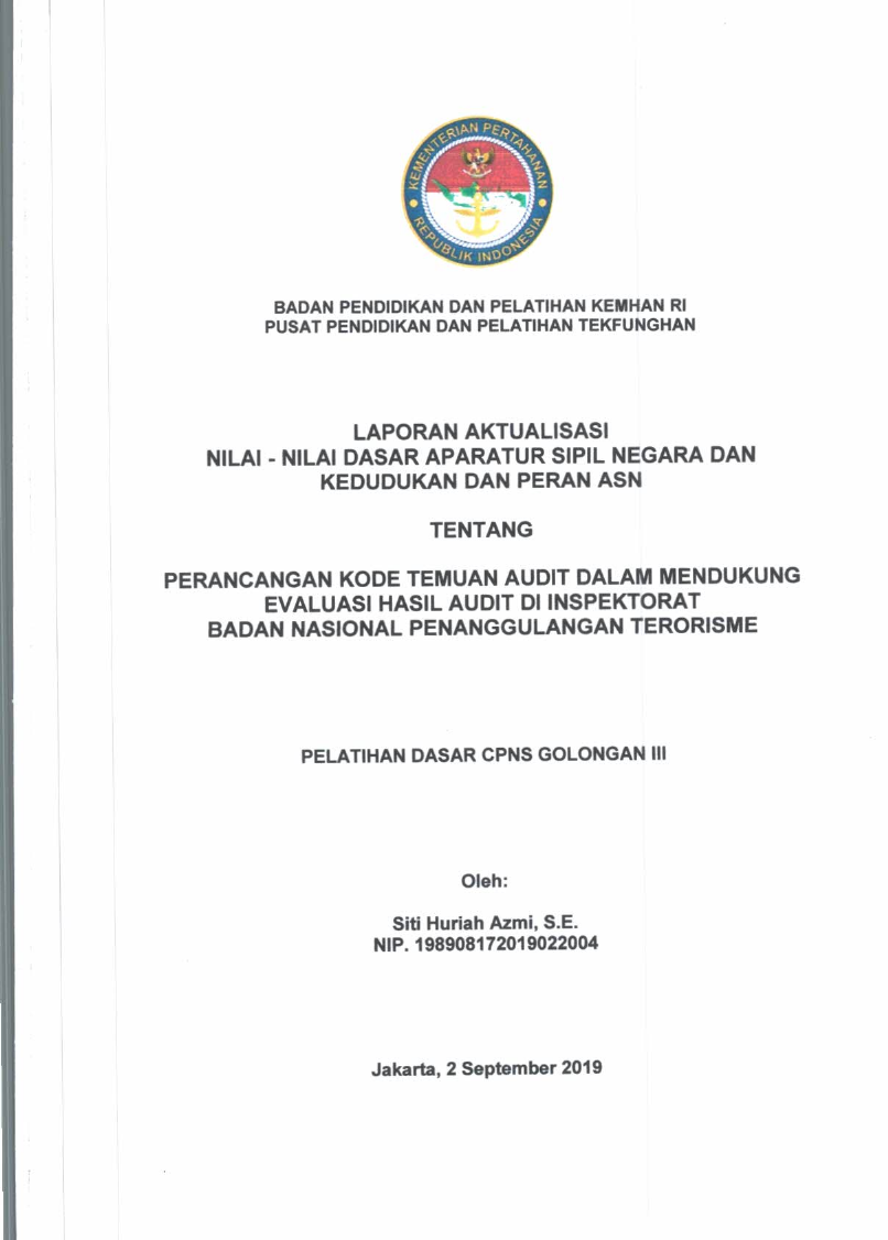 PERANCANGAN KODE TEMUAN AUDIT DALAM MENDUKUNG EVALUASI HASIL AUDIT DI INSPEKTORAT BADAN NASIONAL PENANGGULANGAN TERORISME